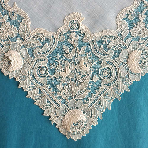 Antique Brussels Point de Gaze Lace Handkerchief