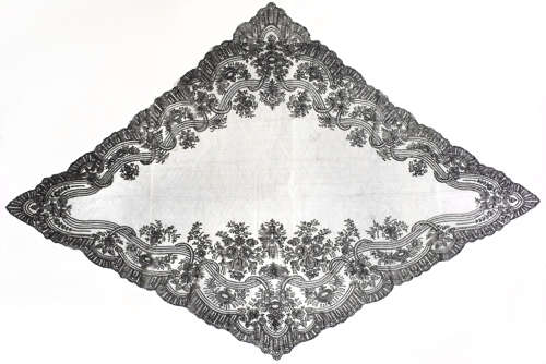 Antique Hand Made Black Chantilly Lace Shawl