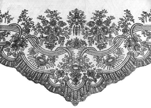 Antique Hand Made Black Chantilly Lace Shawl