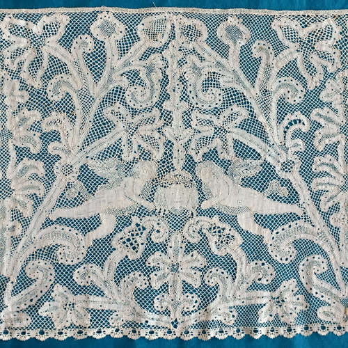 Antique Late 19th Century Bobbin Lace Alb Flounce with Angels