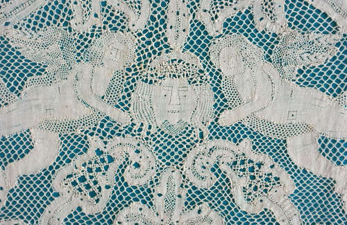 Antique Late 19th Century Bobbin Lace Alb Flounce with Angels