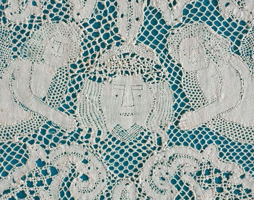 Antique Late 19th Century Bobbin Lace Alb Flounce with Angels