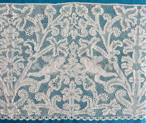 Antique Late 19th Century Bobbin Lace Alb Flounce with Angels
