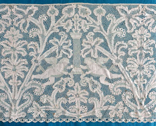 Antique Late 19th Century Bobbin Lace Alb Flounce with Angels