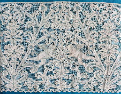 Antique Late 19th Century Bobbin Lace Alb Flounce with Angels