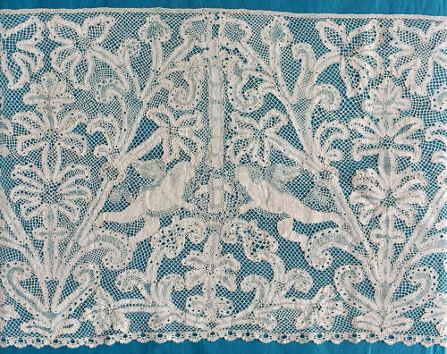 Antique Late 19th Century Bobbin Lace Alb Flounce with Angels