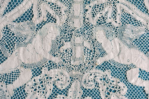Antique Late 19th Century Bobbin Lace Alb Flounce with Angels