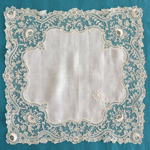 Antique Brussels Point de Gaze Lace Handkerchief