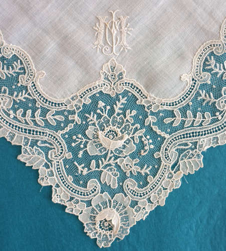 Antique Brussels Point de Gaze Lace Handkerchief