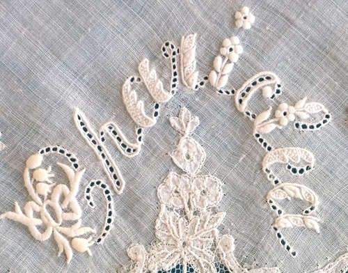 Antique Brussels Applique Lace Handkerchief