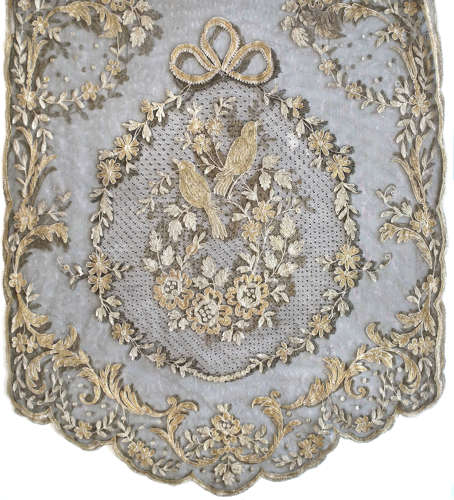 Antique 1920s Gold and Silver Embroidered Net  Shawl