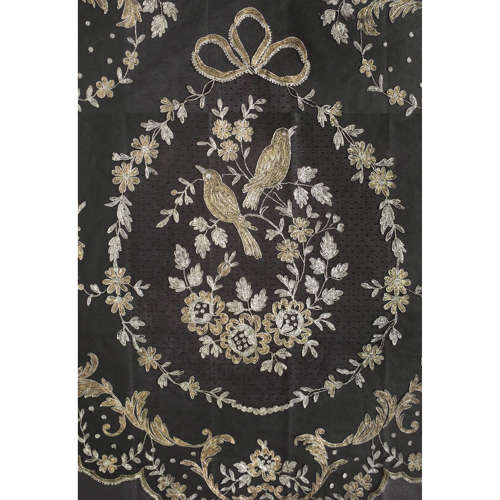 Antique 1920s Gold and Silver Embroidered Net Shawl