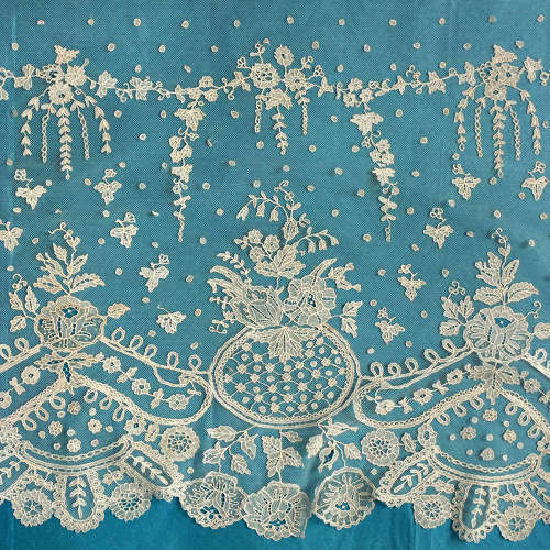 Antique Brussels Needle Lace Applique Flounce