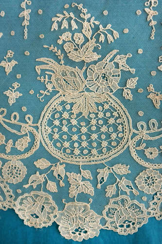 Antique Brussels Needle Lace Applique Flounce