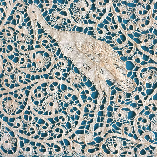 Antique Italian Cantu Bobbin Lace Panel With Birds and Animals