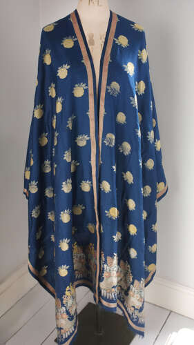 Antique Spitalfields Blue Silk Shawl circa 1820