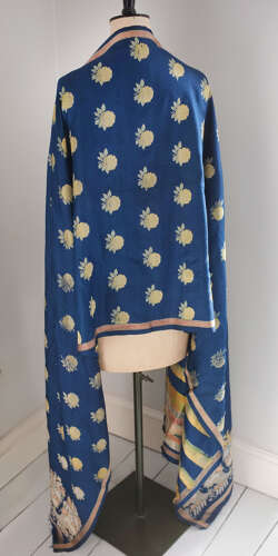 Antique Spitalfields Blue Silk Shawl circa 1820