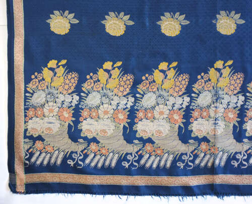 Antique Spitalfields Blue Silk Shawl circa 1820