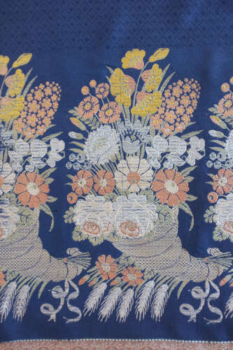 Antique Spitalfields Blue Silk Shawl circa 1820