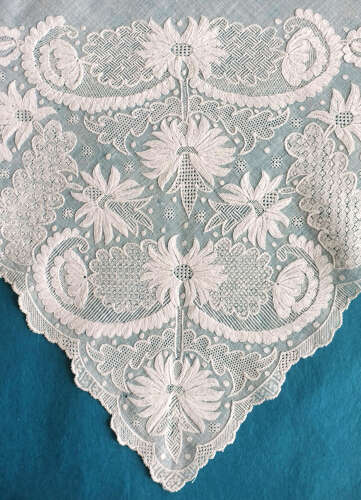 Antique 18th Century Dresden Work Muslin Fichu