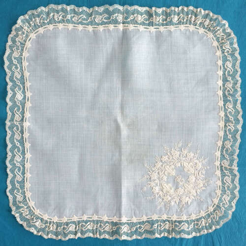Antique Whitework Embroidered Handkerchief with  MI Monogram
