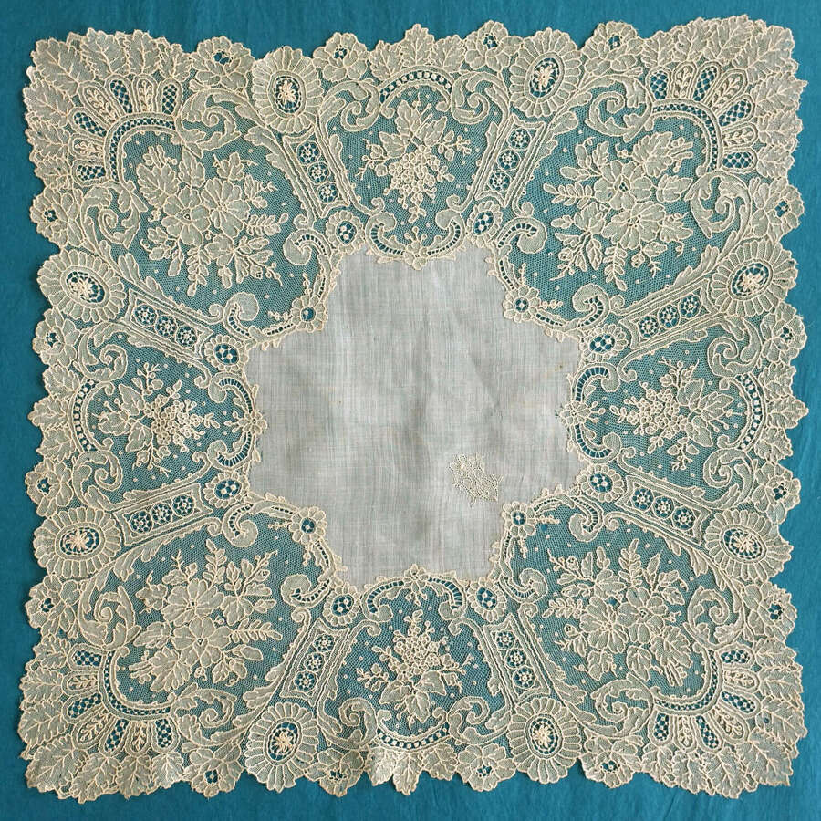 Antique Brussels Point de Gaze Lace Handkerchief