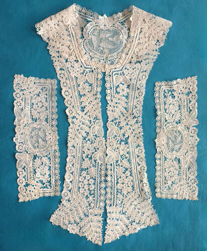 Antique Brussels Duchesse Lace Dress Front and Cuffs