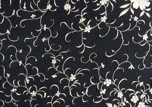 Antique Black and White Silk Embroidered Shawl