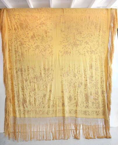 Antique Yellow Silk Embroidered Shawl