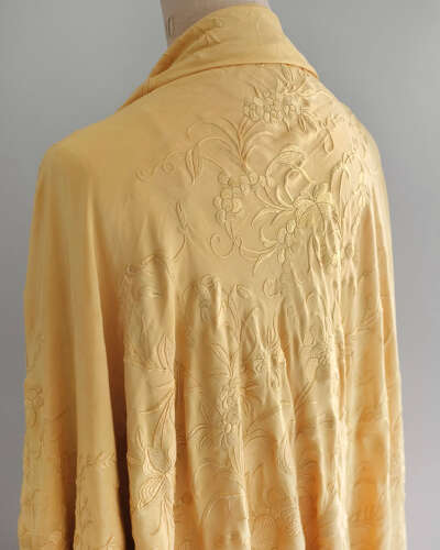 Antique Yellow Silk Embroidered Shawl
