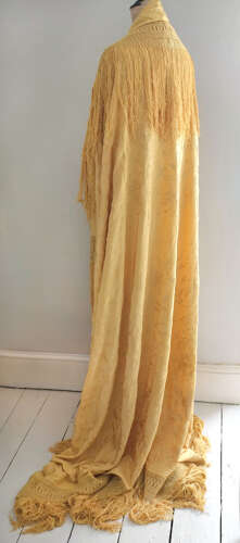 Antique Yellow Silk Embroidered Shawl