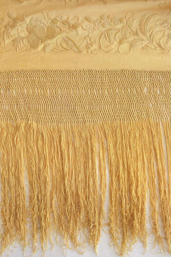 Antique Yellow Silk Embroidered Shawl