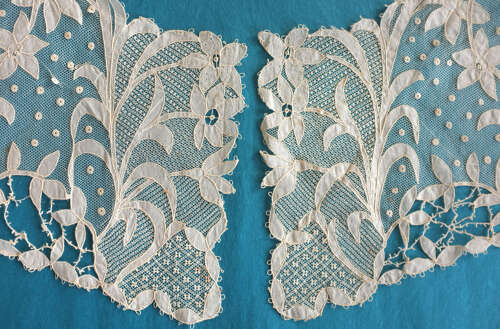 Antique Carrickmacross Lace Bertha With Daffodils