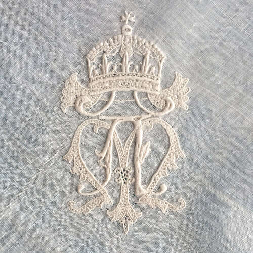Antique Brussels Point de Gaze Lace Handkerchief with Crest and Crown
