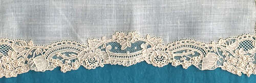 Antique Brussels Point de Gaze Lace Handkerchief with Crest and Crown