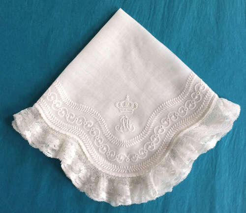 Antique Embroidered Handkerchief With Monogram and Bulgarian Crown