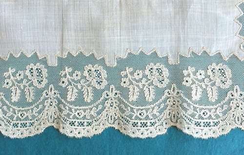 Antique Mechlin Lace Handkerchief with ML Monogram and Bulgarian Crown