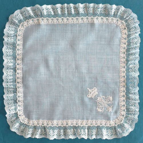 Antique Embroidered Handkerchief with Monogram and Bulgarian Crown.