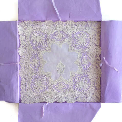 Antique Brussels Point de Gaze Lace Handkerchief with Provenance