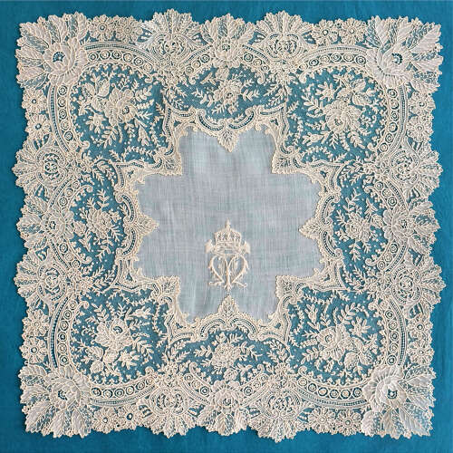 Antique Brussels Point de Gaze Lace Handkerchief with Provenance