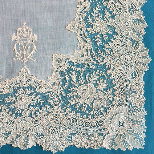 Antique Brussels Point de Gaze Lace Handkerchief with Provenance