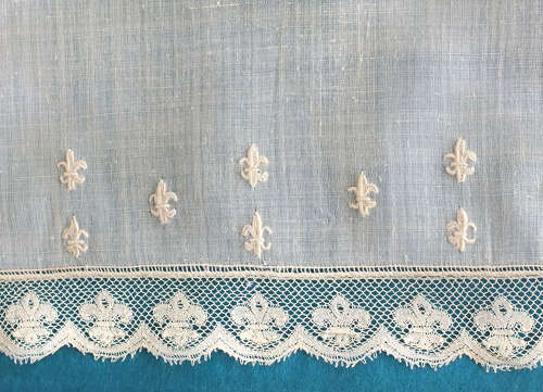 Antique Embroidered Handkerchief with Fleur de Lys and Bulgarian Crown