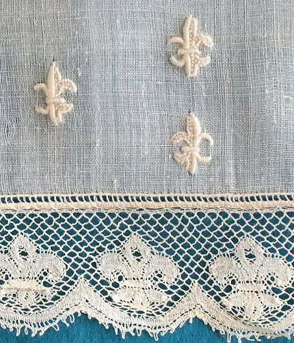 Antique Embroidered Handkerchief with Fleur de Lys and Bulgarian Crown