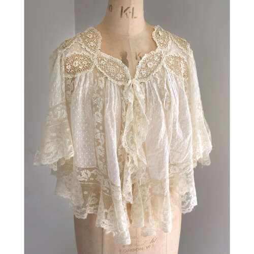 Antique Edwardian Dotted Muslin and Lace Lingerie Jacket