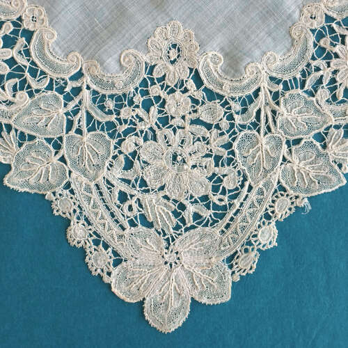 Antique Brussels Duchesse Lace Handkerchief