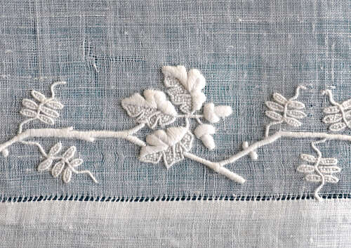 Antique Whitework Handkerchief with Oak Leaf and Acorn Border