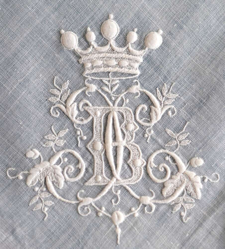 Antique Whitework Handkerchief with Oak Leaf and Acorn Border