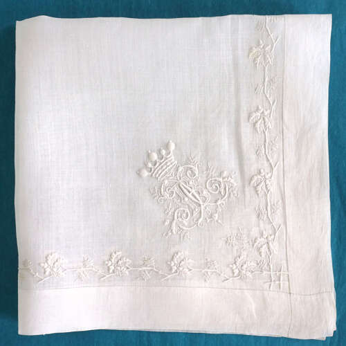 Antique Whitework Handkerchief with Oak Leaf and Acorn Border