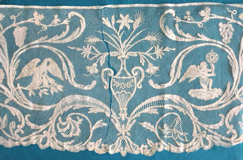 Antique 19th Century Bobbin Lace Alb Flounce with Ecclesiastical Symbols