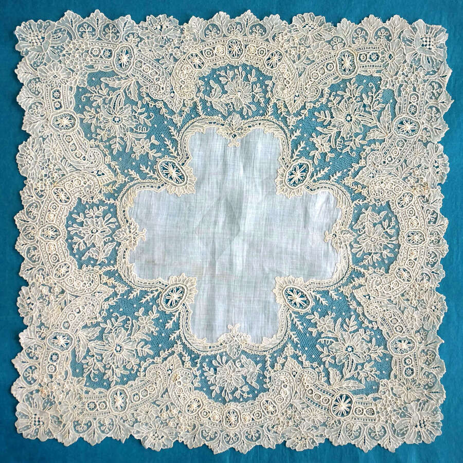 Antique Brussels Point de Gaze Lace Handkerchief